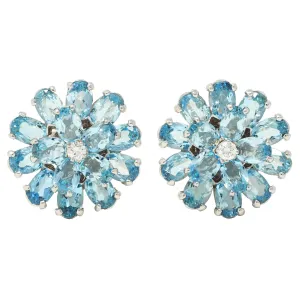 1960's 9.20 CTW Aquamarine Diamond 14 Karat White Gold Vintage Cluster Flower Earrings