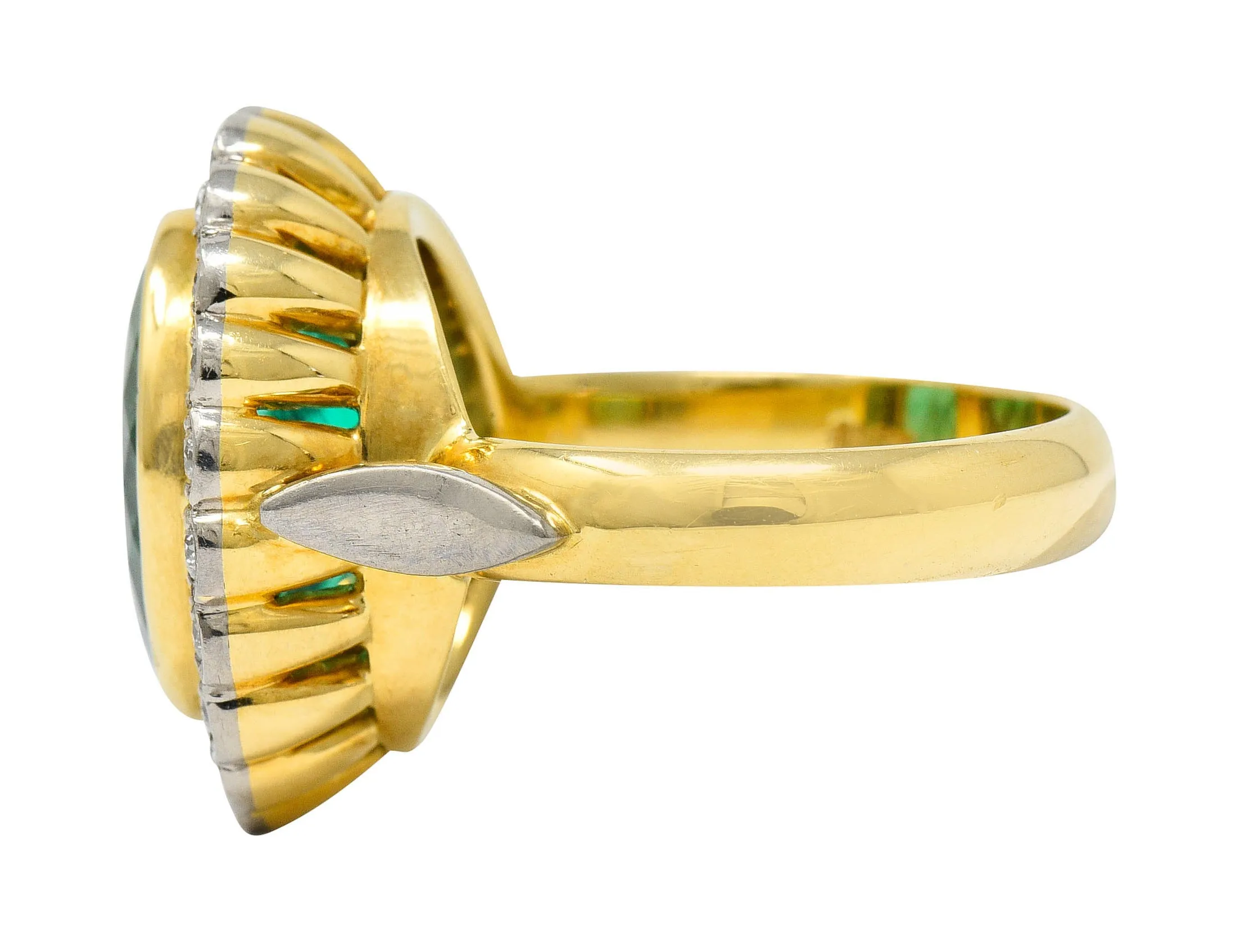 1980's 6.40 CTW Colombian Emerald Diamond 18 Karat Two-Tone Gold Cluster Vintage Ring GIA