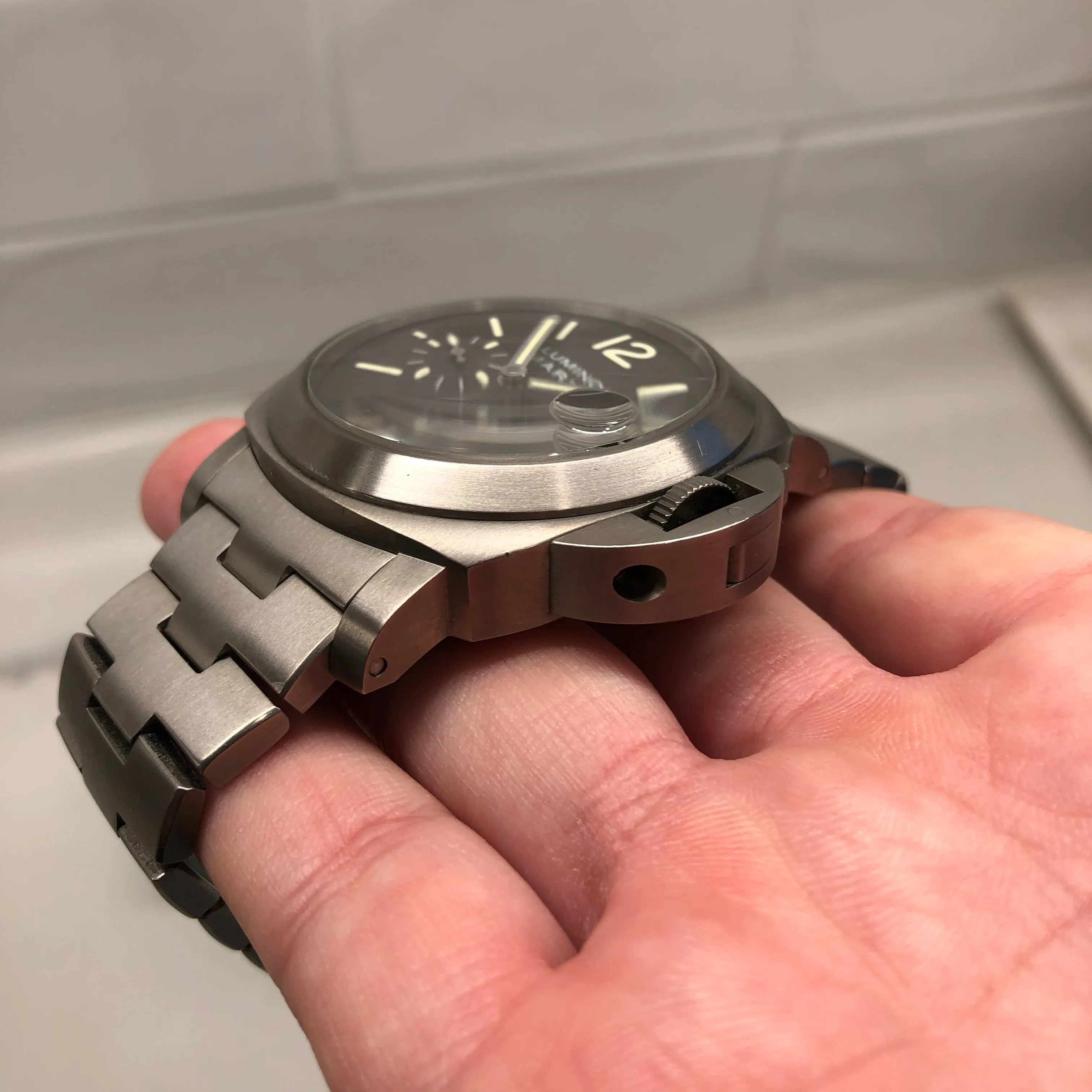 1999 Panerai Luminor Marina PAM 296 44mm Titanium Tobacco Brown Automatic Wristwatch