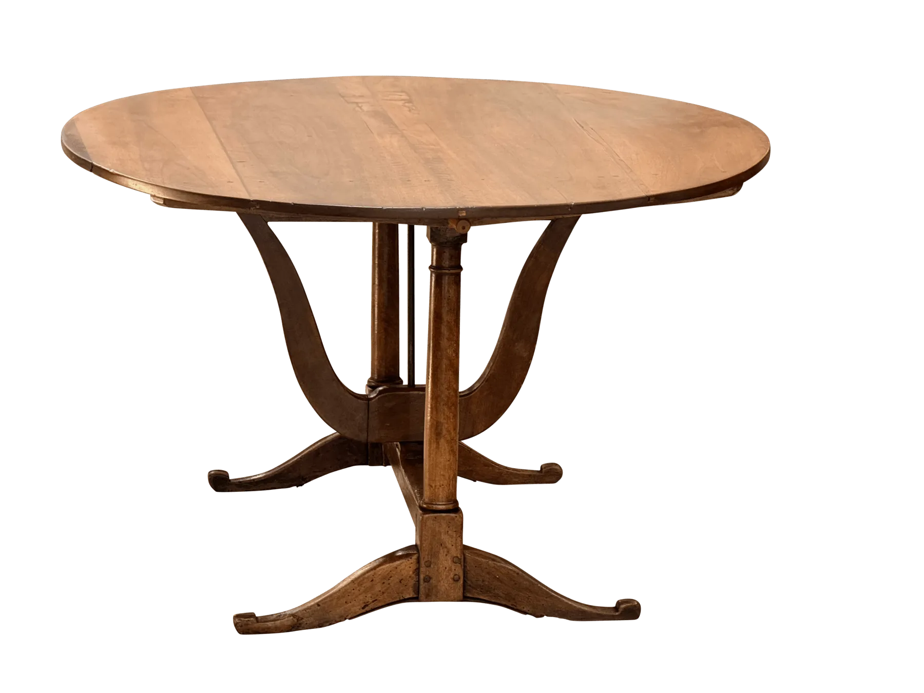 19th Century Fruitwood vintner’s table, wine table, oval trestle base