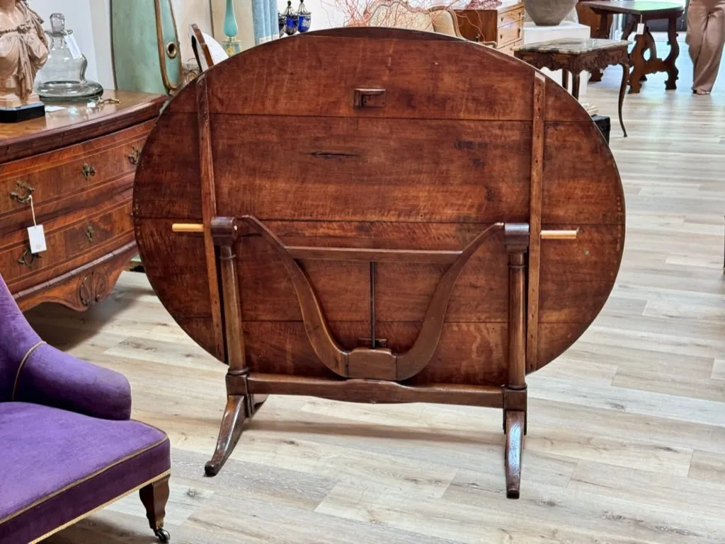 19th Century Fruitwood vintner’s table, wine table, oval trestle base