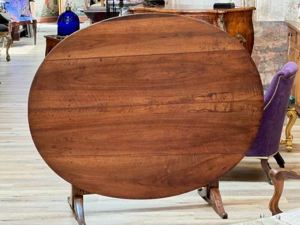 19th Century Fruitwood vintner’s table, wine table, oval trestle base