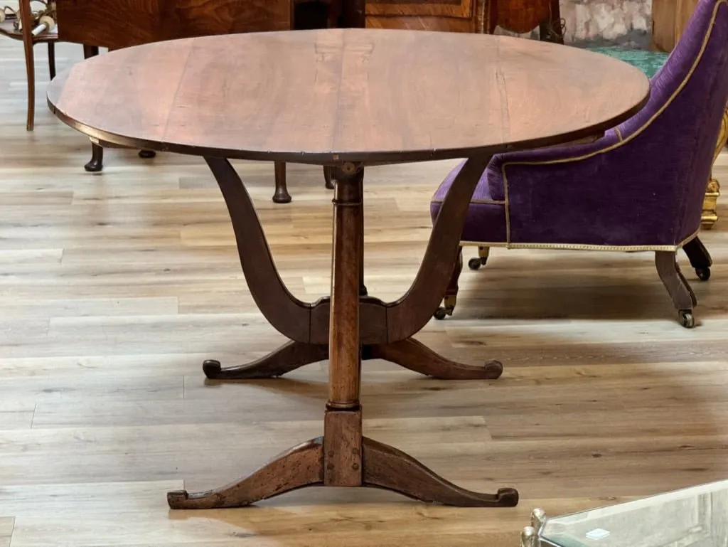 19th Century Fruitwood vintner’s table, wine table, oval trestle base