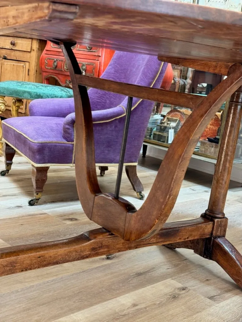19th Century Fruitwood vintner’s table, wine table, oval trestle base