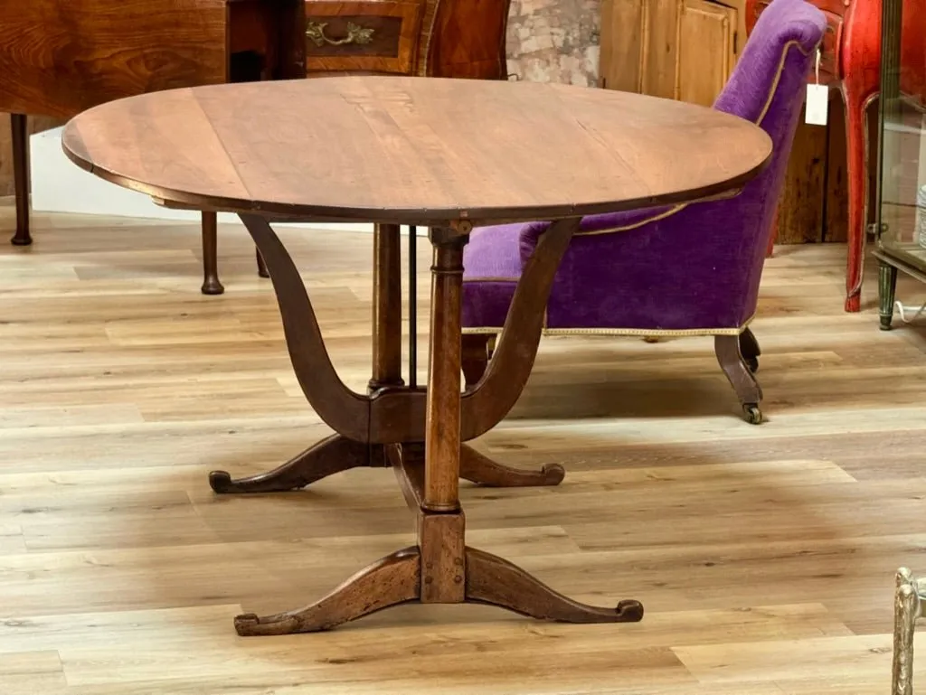 19th Century Fruitwood vintner’s table, wine table, oval trestle base