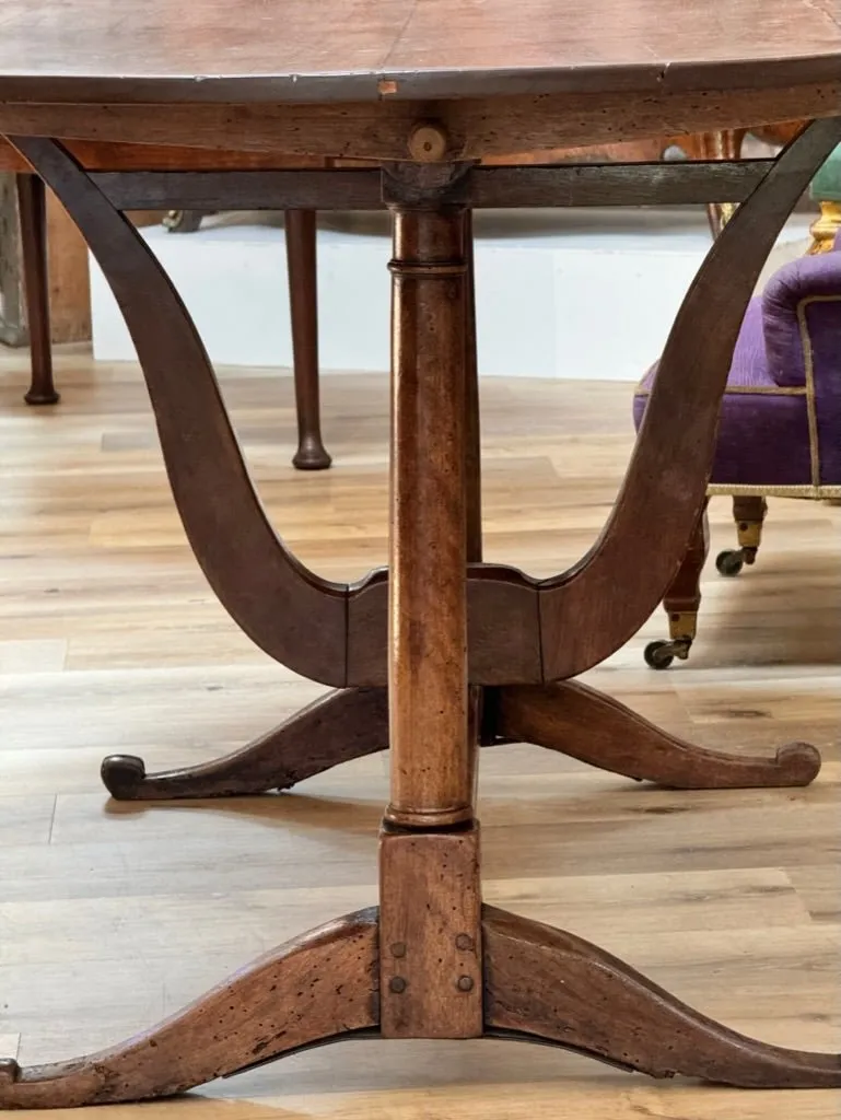 19th Century Fruitwood vintner’s table, wine table, oval trestle base