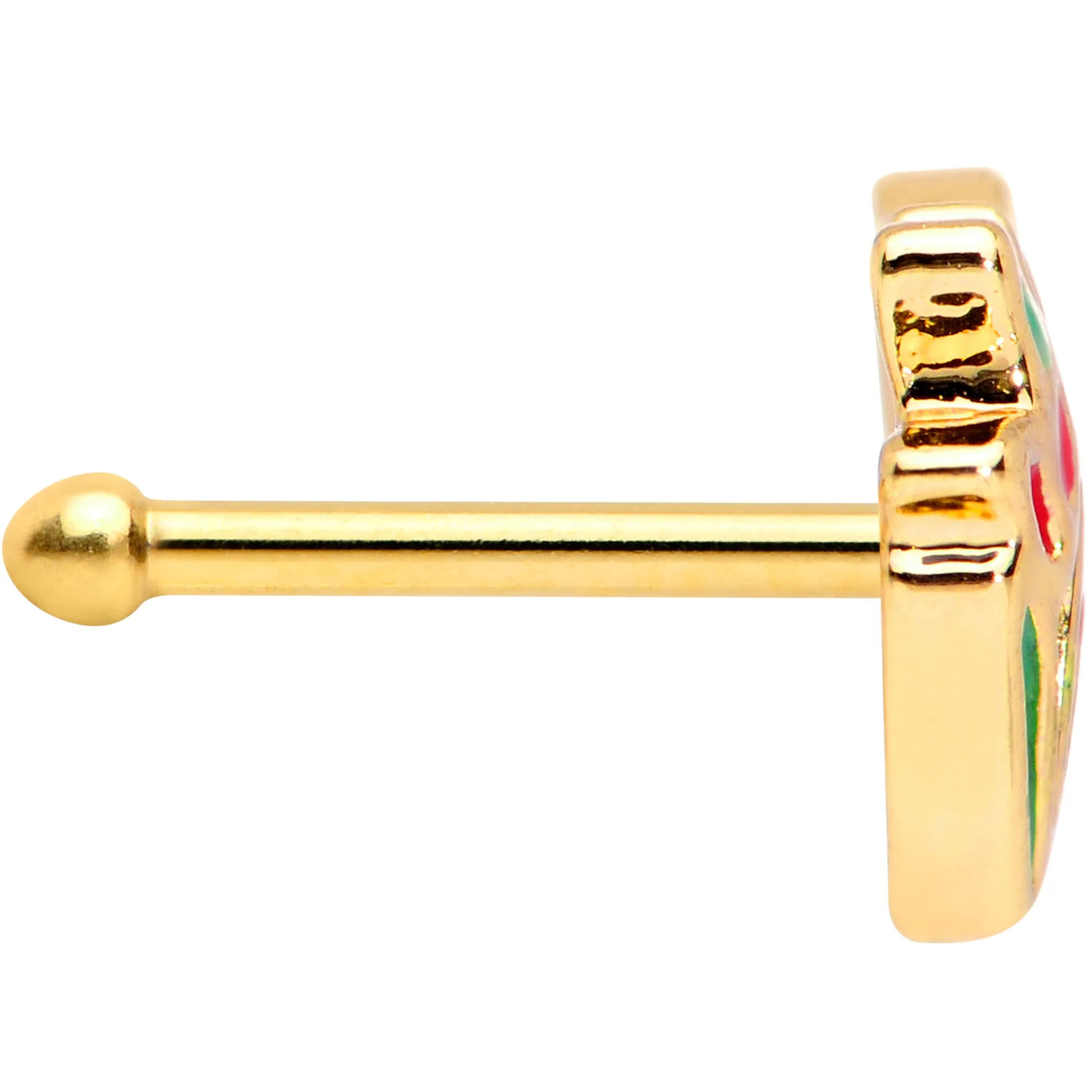 20 Gauge 1/4 Gold Tone Springtime Red Tulip Flowers Nose Bone