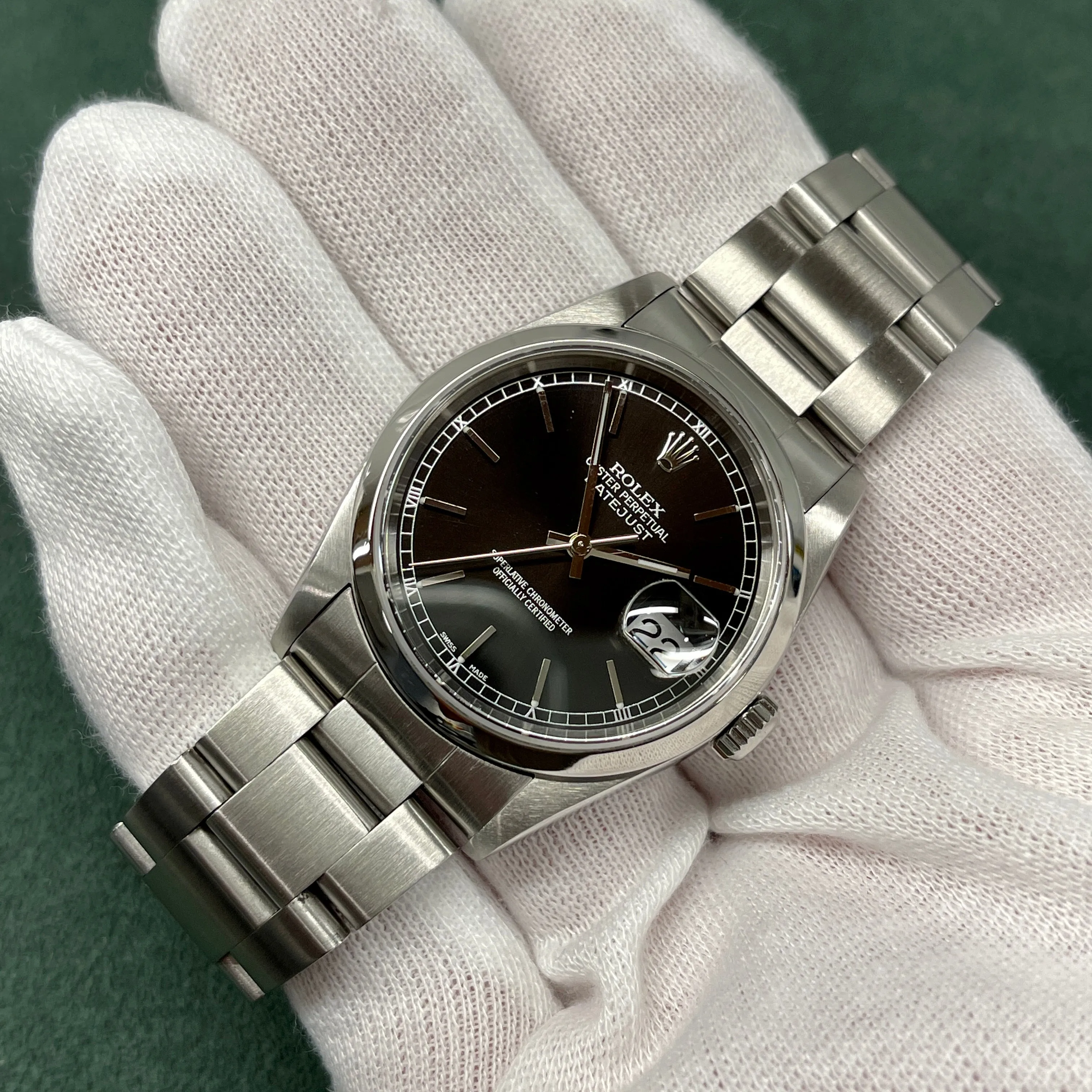2001 Rolex Datejust 16200 Black Stick Oyster Perpetual Automatic Wristwatch
