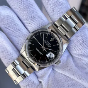 2001 Rolex Datejust 16200 Black Stick Oyster Perpetual Automatic Wristwatch