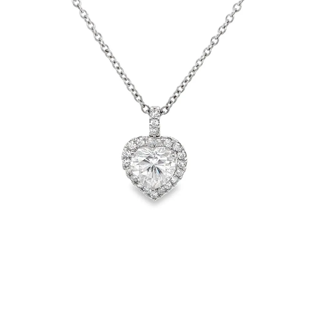 2.13 CTW DEW Heart Moissanite Halo Pendant in 14K White Gold