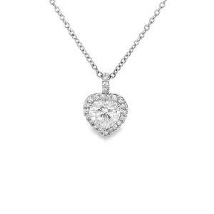 2.13 CTW DEW Heart Moissanite Halo Pendant in 14K White Gold