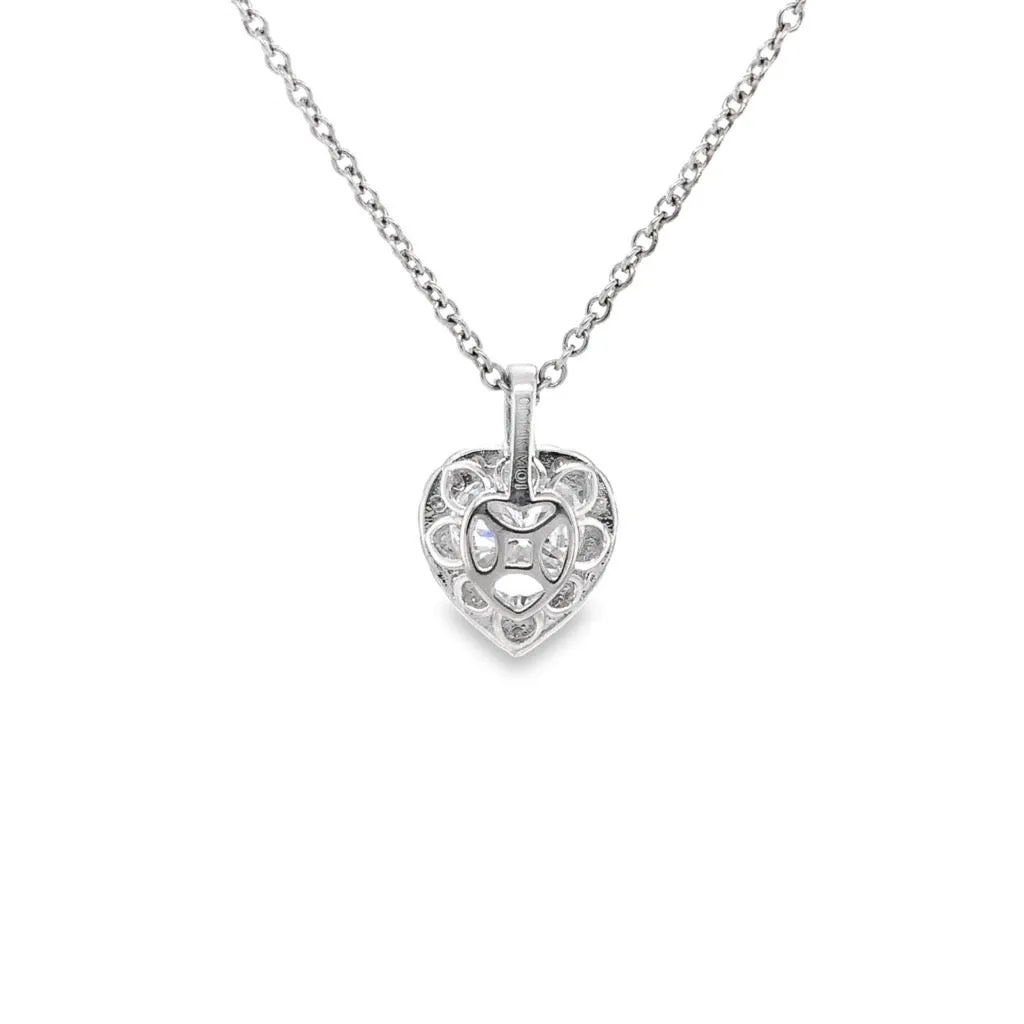 2.13 CTW DEW Heart Moissanite Halo Pendant in 14K White Gold