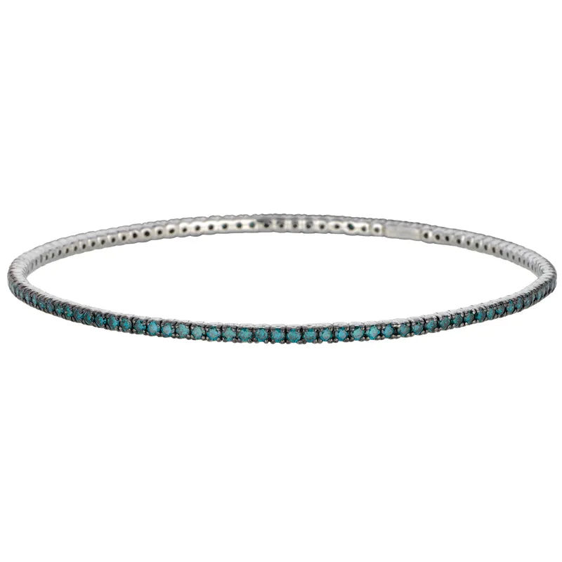 2.57 Carat Blue Diamond Bangle Bracelet 14K White Gold