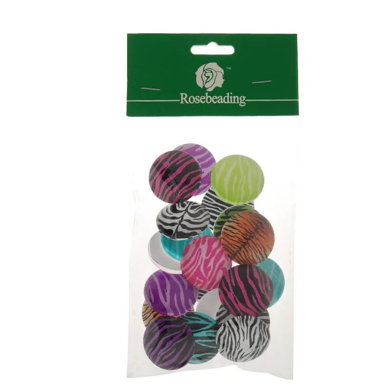 25mm round transparent  pattern glass cabochons with mixed zebra-stripe,flat back,thickness 6.5mm, 20 pieces/lot