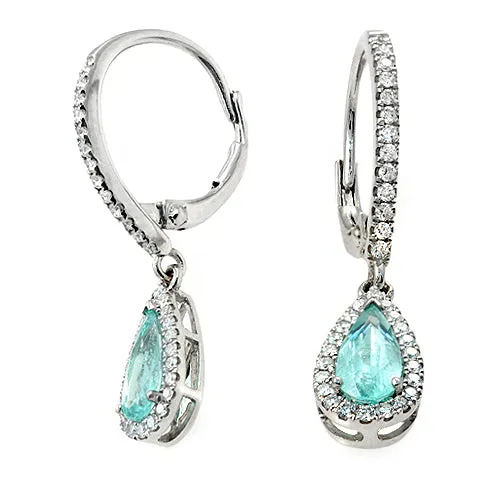 2.84 Ct.  Pear-shaped Paraiba and 0.40 Ct. Diamonds 14k White Gold Drop Earrings