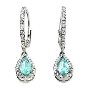 2.84 Ct.  Pear-shaped Paraiba and 0.40 Ct. Diamonds 14k White Gold Drop Earrings
