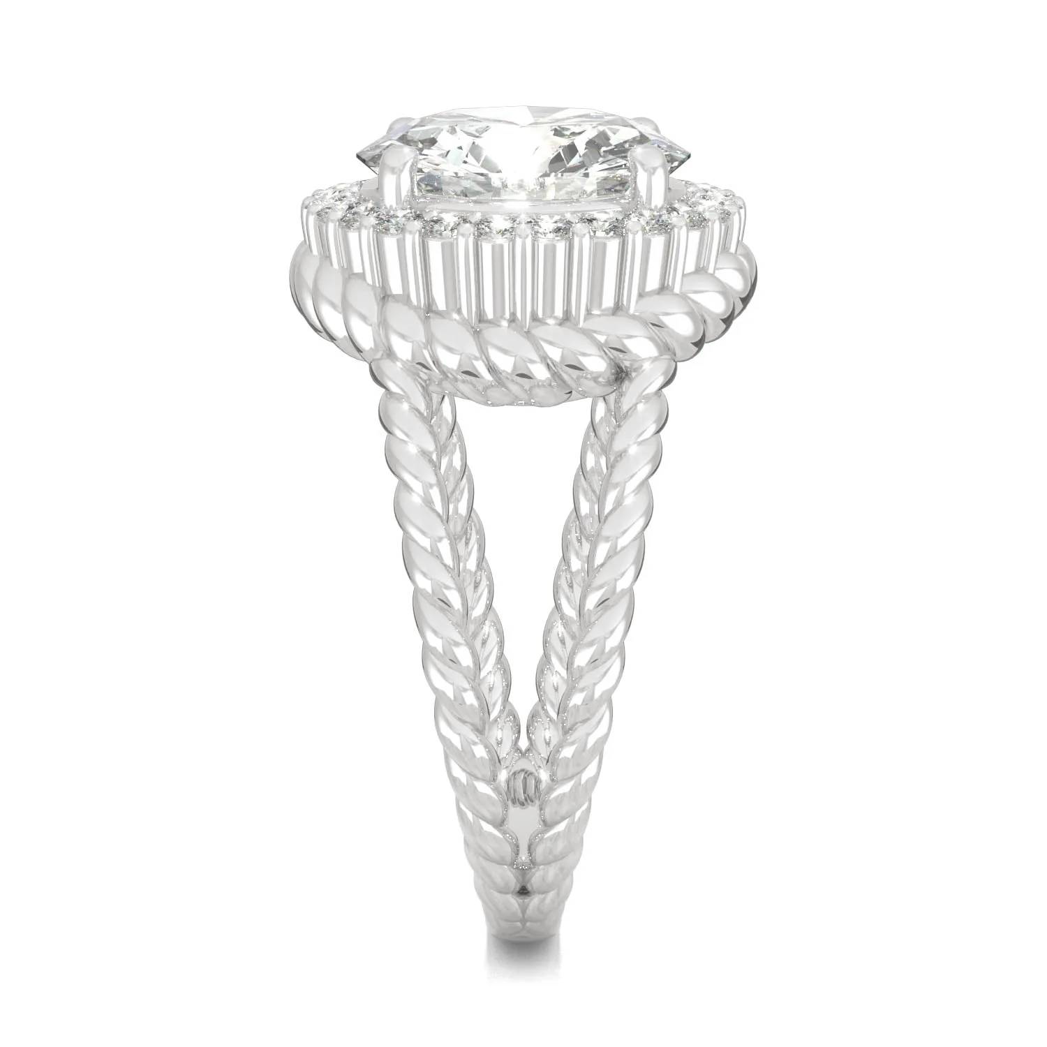 2.94 CTW DEW Round Moissanite Halo Split-Shank Engagement Ring in 14K White Gold