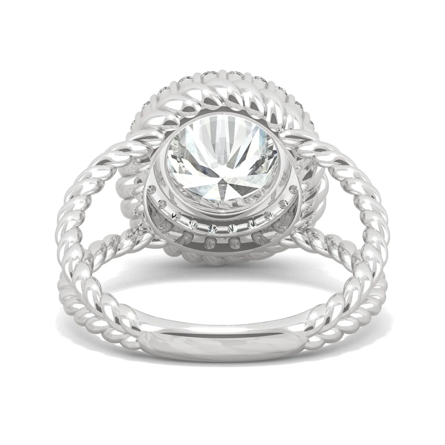 2.94 CTW DEW Round Moissanite Halo Split-Shank Engagement Ring in 14K White Gold