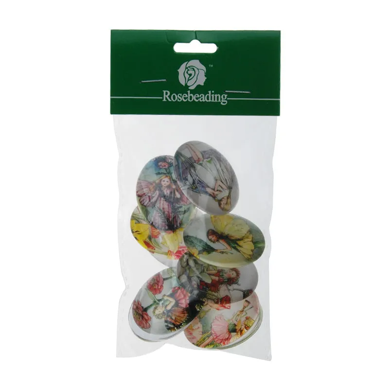30*40mm Oval transparent pattern glass cabochons with mixed Magic Fairy,flat back,thickness 8mm, 10 pieces/lot