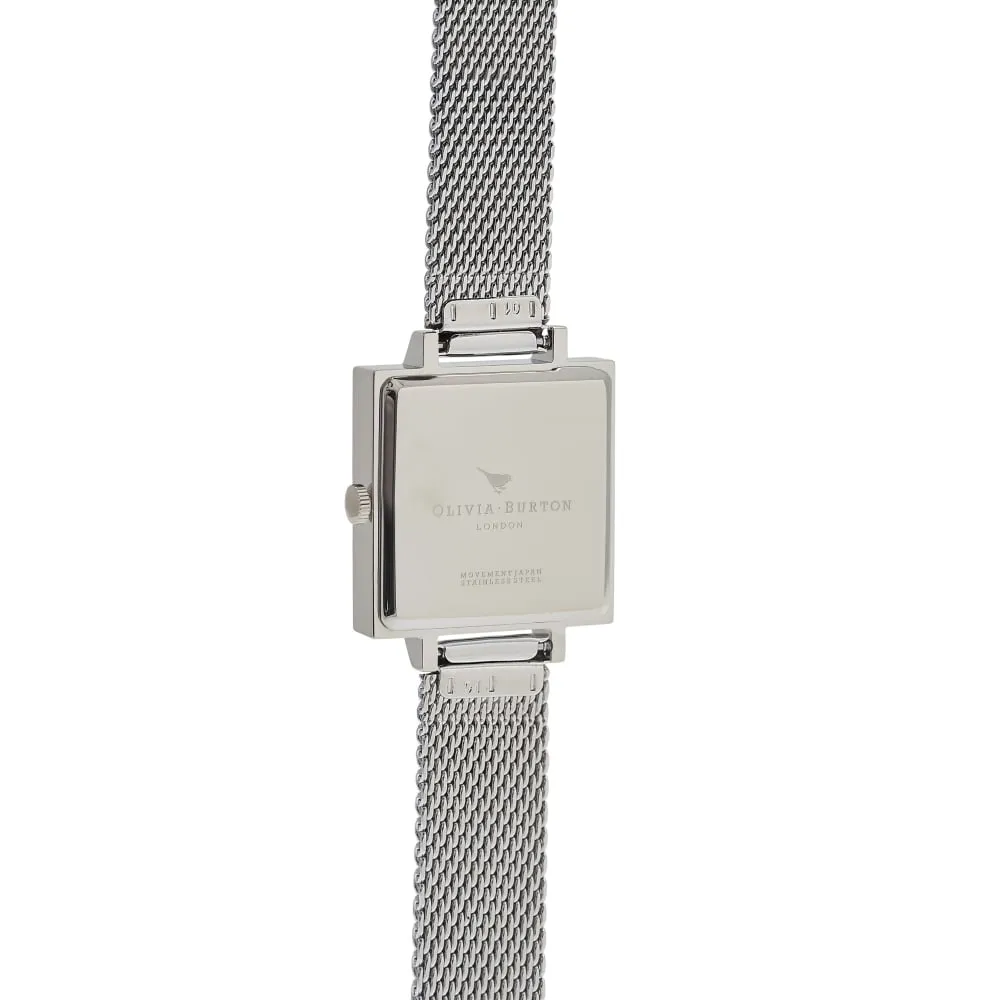 3D Bee Square Dial Lilac Sunray and Silver Stainless Steel Mesh Watch