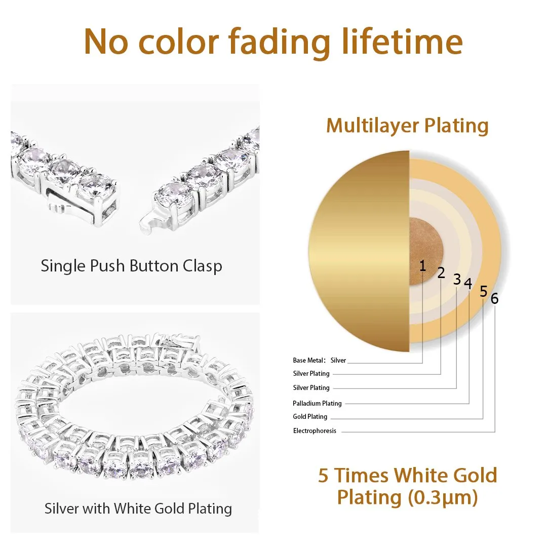4mm Sterling Silver CZ Diamond 14K Gold/White Gold/Rose Gold Tennis Bracelet