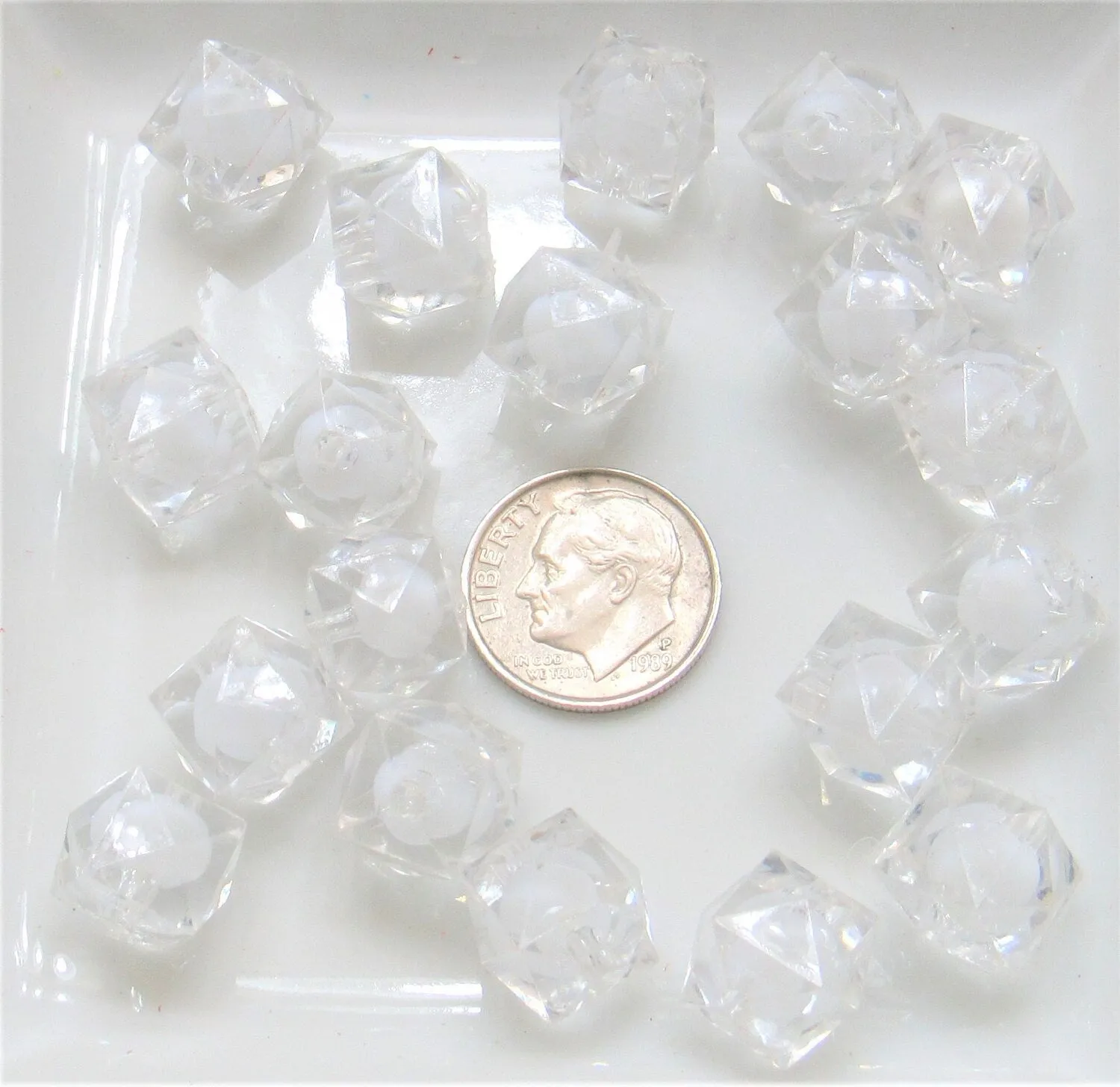 50 Ct. for 1.99 White cubed Bead in a Bead, Bubblegum Bead, Chunky Beads, Faceted Bead, Transparent Cube Beads, Kawaii Bead Supply