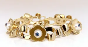 .50ct Natural Sapphires within Pearls Vintage Clover Bracelet 14 Karat Vintage