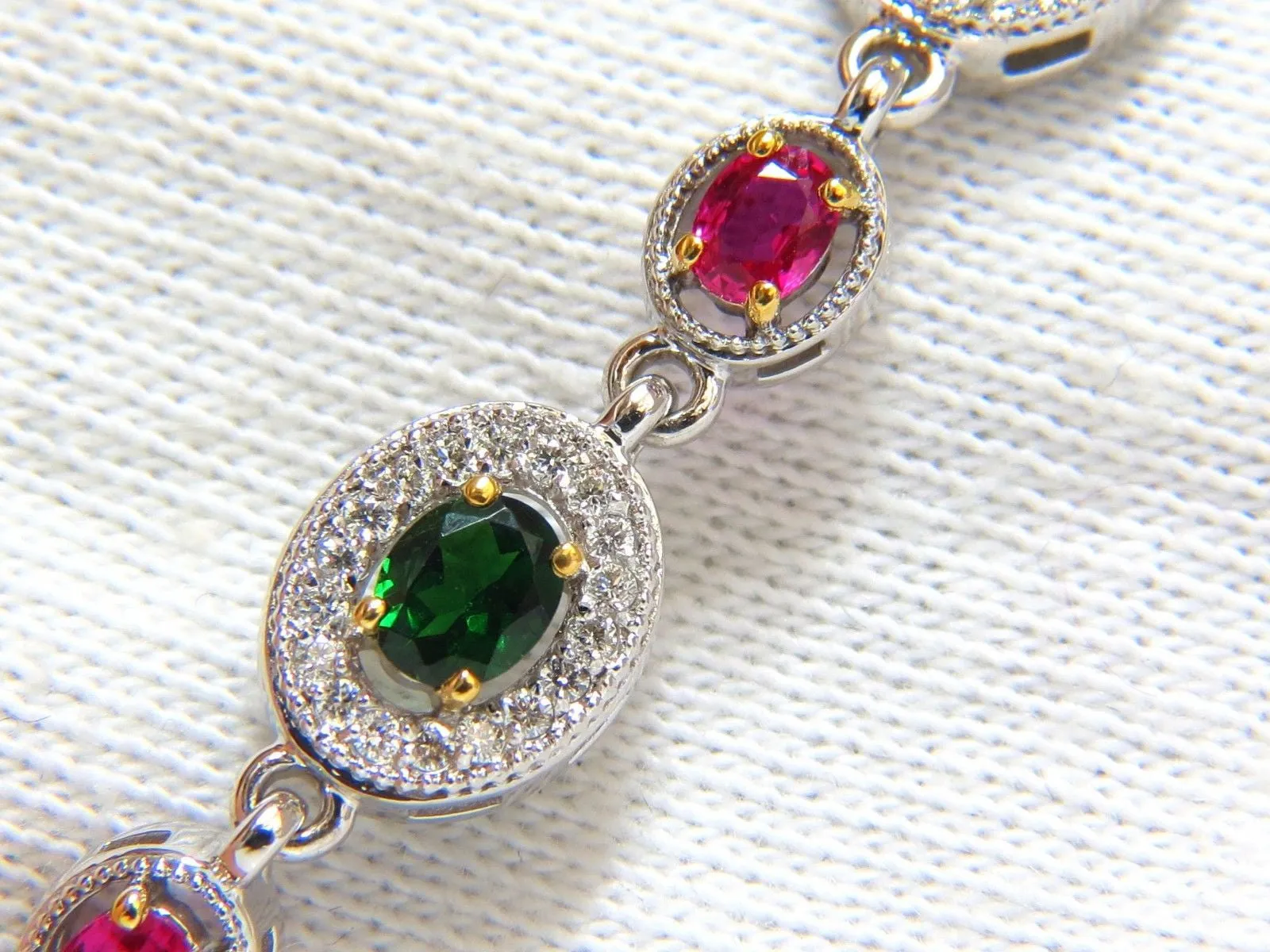 5.27ct natural tsavorite ruby diamonds cluster link bracelet