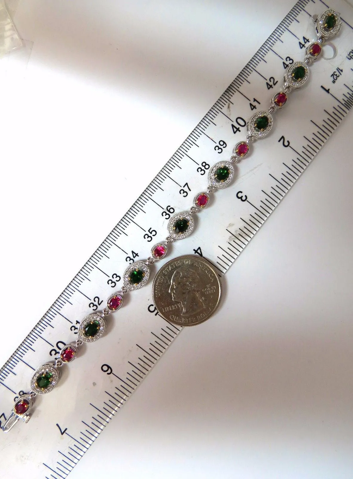 5.27ct natural tsavorite ruby diamonds cluster link bracelet