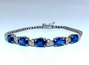 6.38ct natural Vivid royal blue round sapphires diamond bracelet 14 Karat