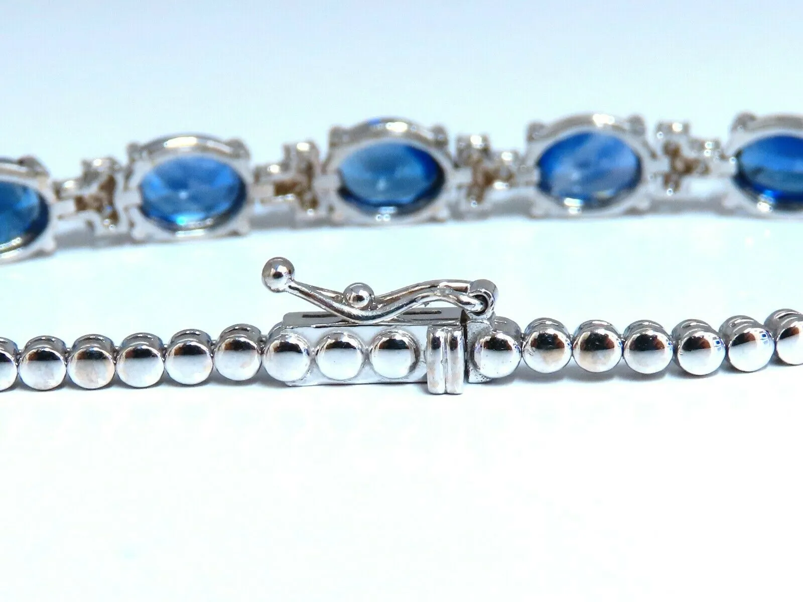 6.38ct natural Vivid royal blue round sapphires diamond bracelet 14 Karat