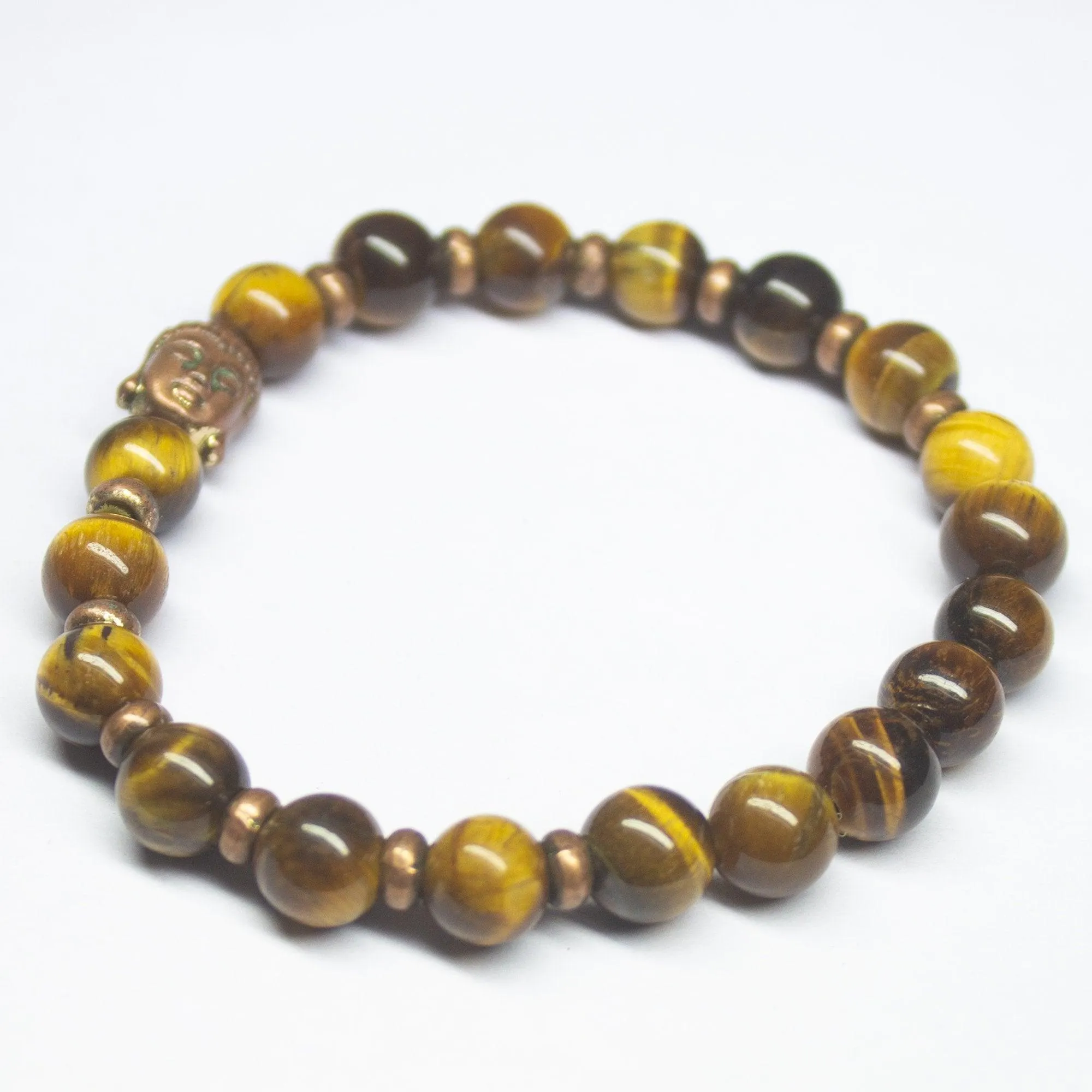 7 inch, 8mm, Brown Tiger Eye Smooth Round Beaded Bracelet, Tiger Eye Beads
