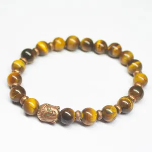 7 inch, 8mm, Brown Tiger Eye Smooth Round Beaded Bracelet, Tiger Eye Beads