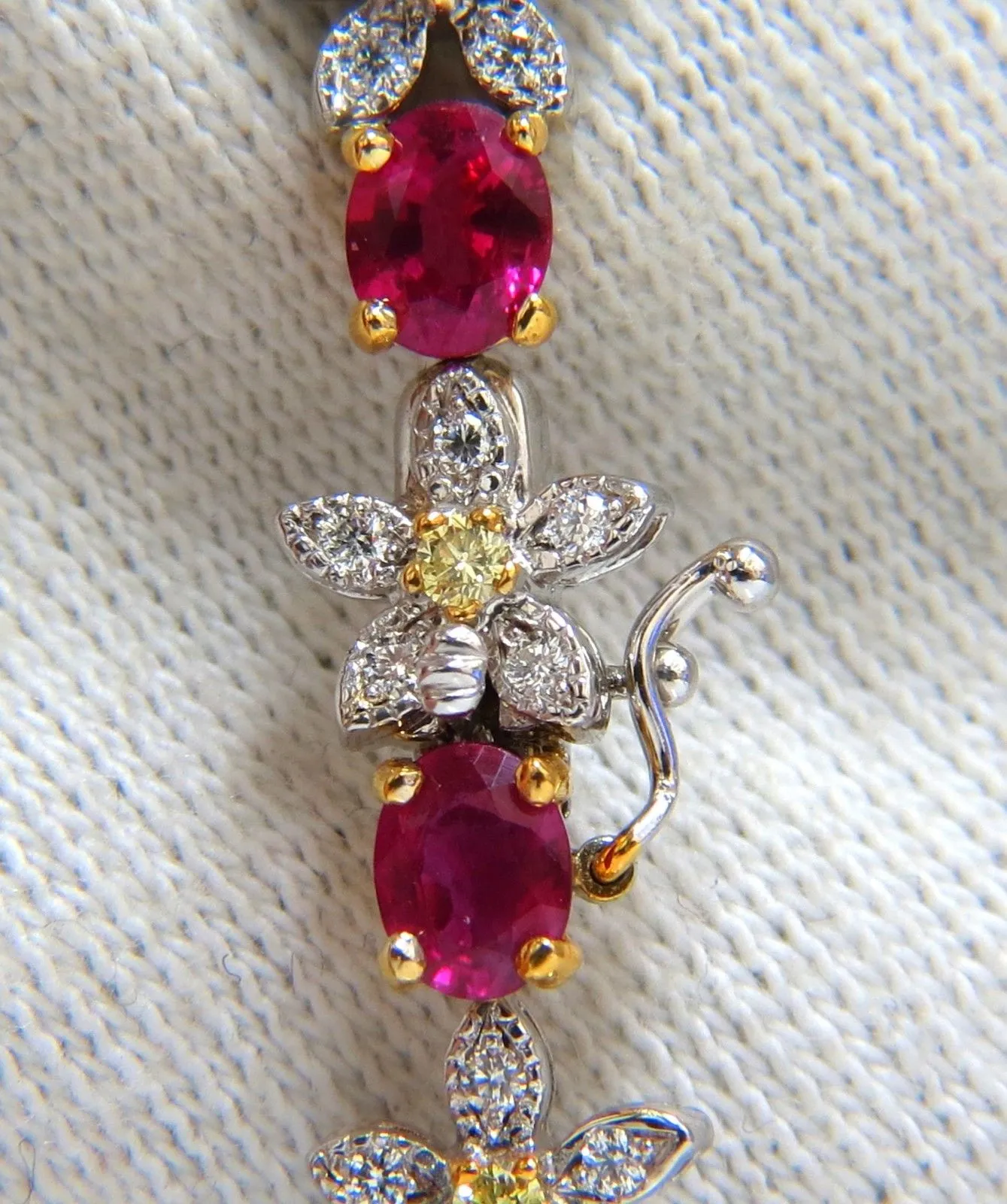 7.28ct Red natural ruby diamonds flower cluster tennis bracelet 18kt