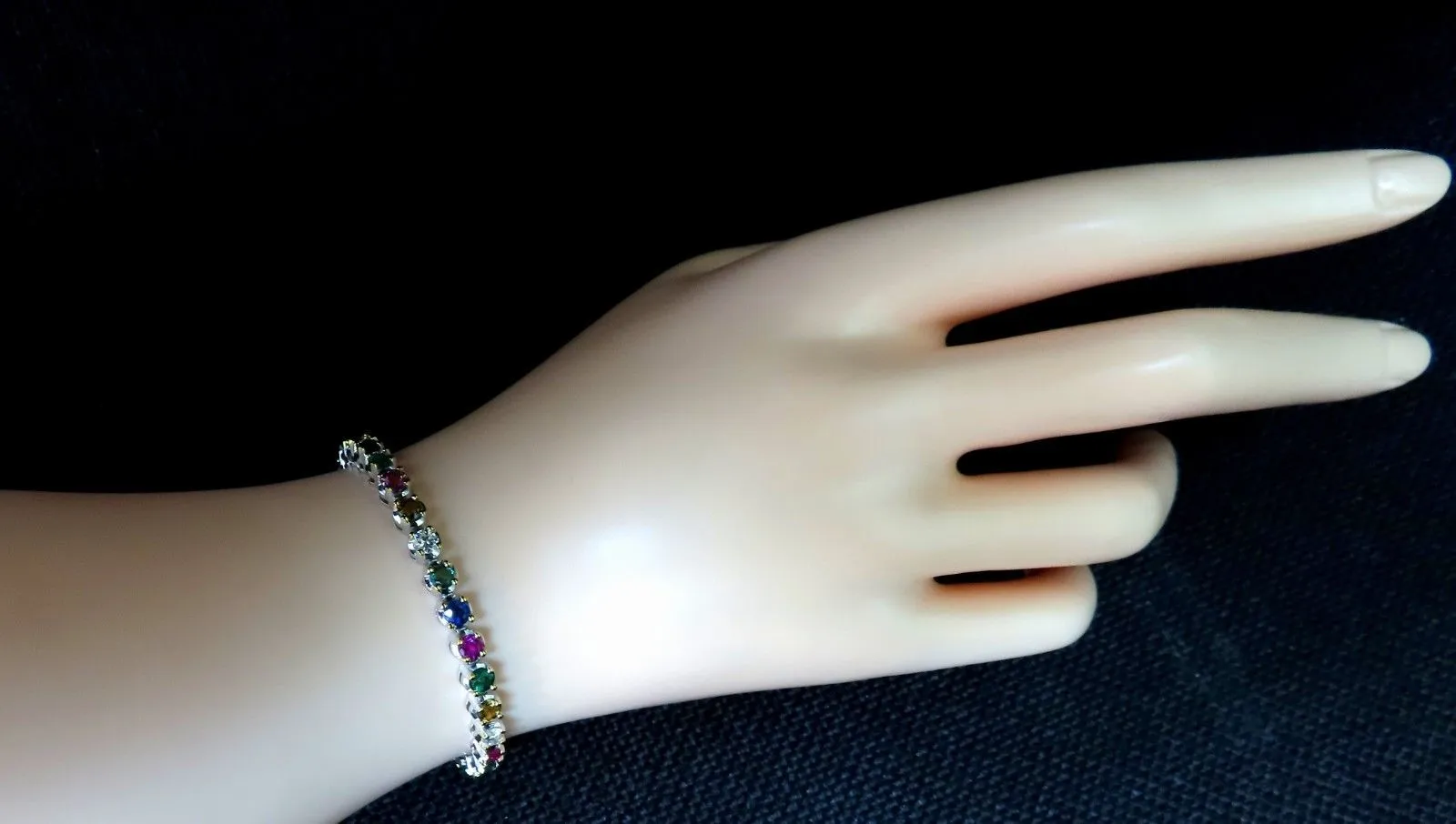 7.36ct natural ruby emerald sapphires diamond tennis bracelet 14 karat gem line