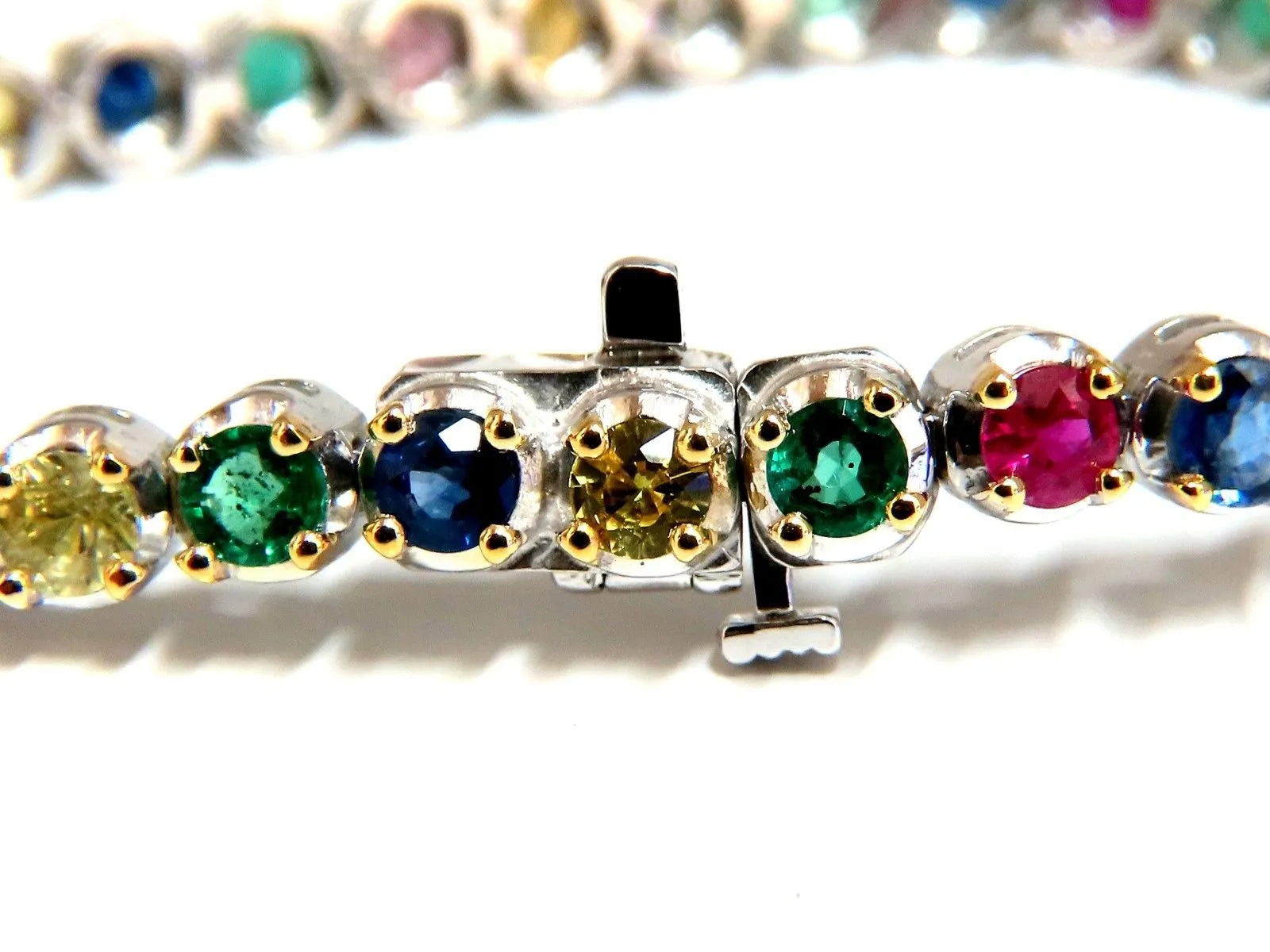 7.36ct natural ruby emerald sapphires diamond tennis bracelet 14 karat gem line