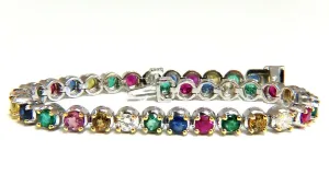7.36ct natural ruby emerald sapphires diamond tennis bracelet 14 karat gem line