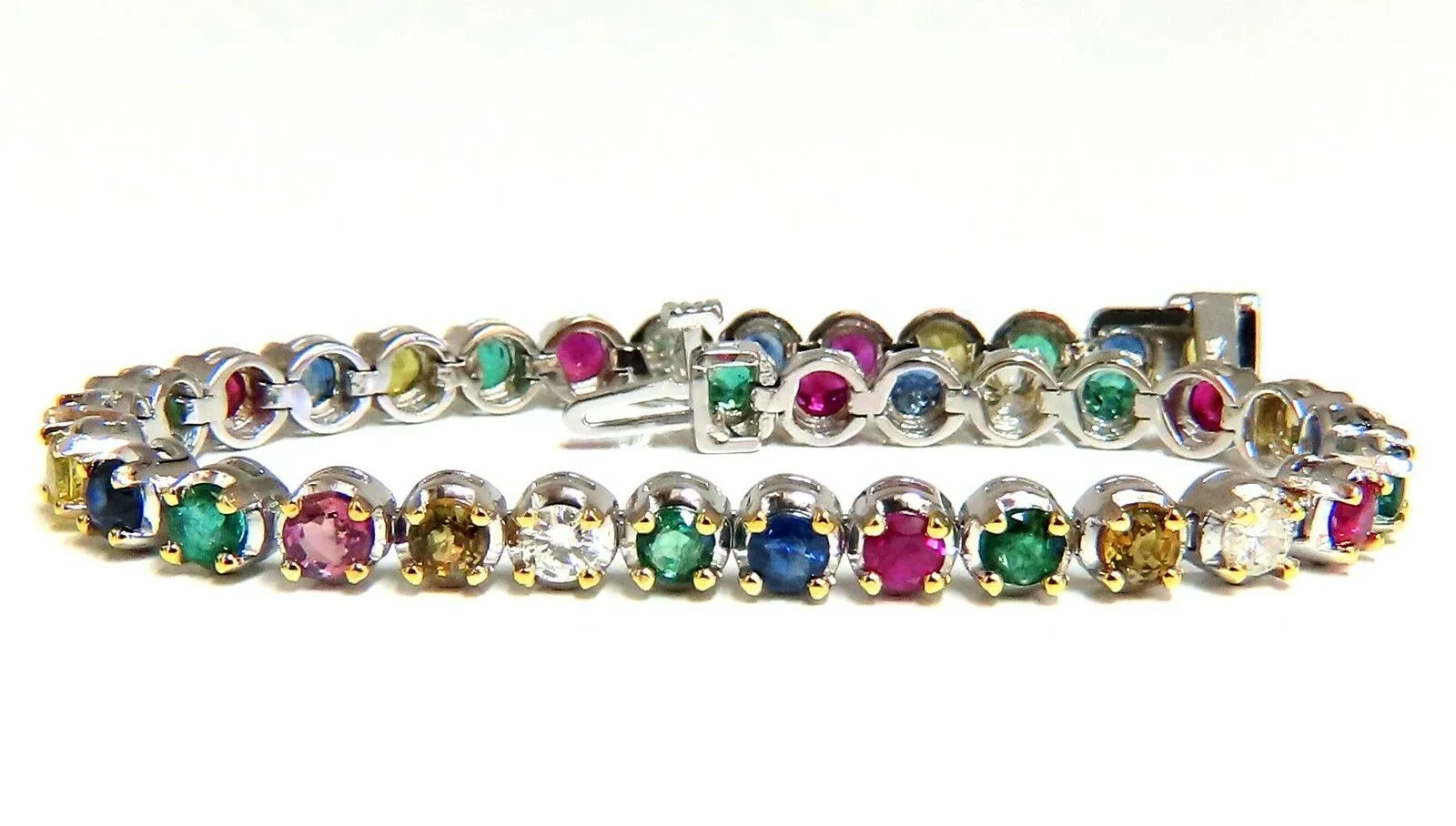 7.36ct natural ruby emerald sapphires diamond tennis bracelet 14 karat gem line