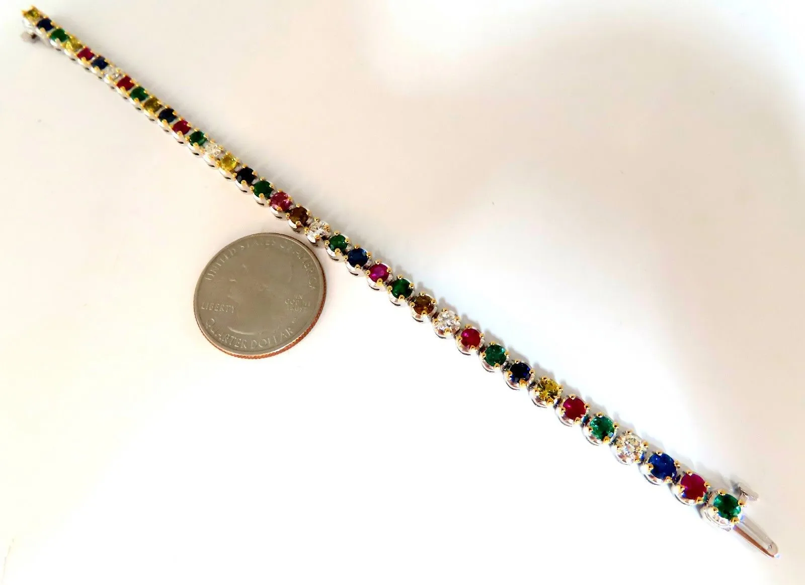 7.36ct natural ruby emerald sapphires diamond tennis bracelet 14 karat gem line