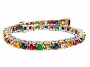 7.50ct natural ruby emerald sapphires diamond tennis bracelet 14kt gem line
