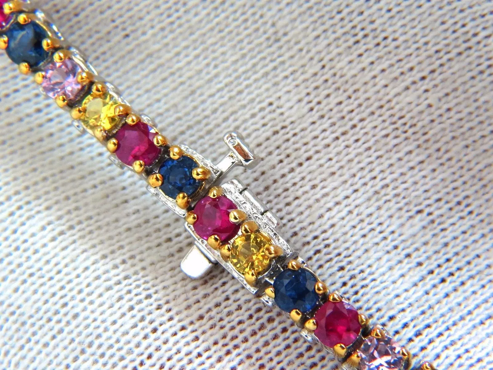 7.50ct natural ruby emerald sapphires diamond tennis bracelet 14kt gem line