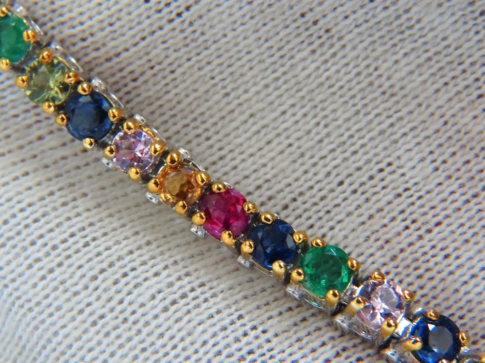 7.50ct natural ruby emerald sapphires diamond tennis bracelet 14kt gem line