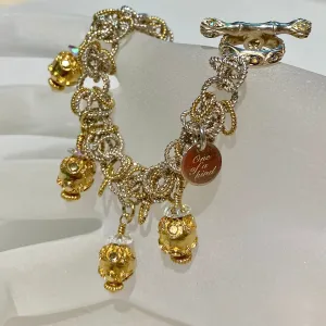 7.5" Handcrafted Sterling Silver & 24K Vermeil "Frilly Eclipse" Bracelet with Dangling Ornaments