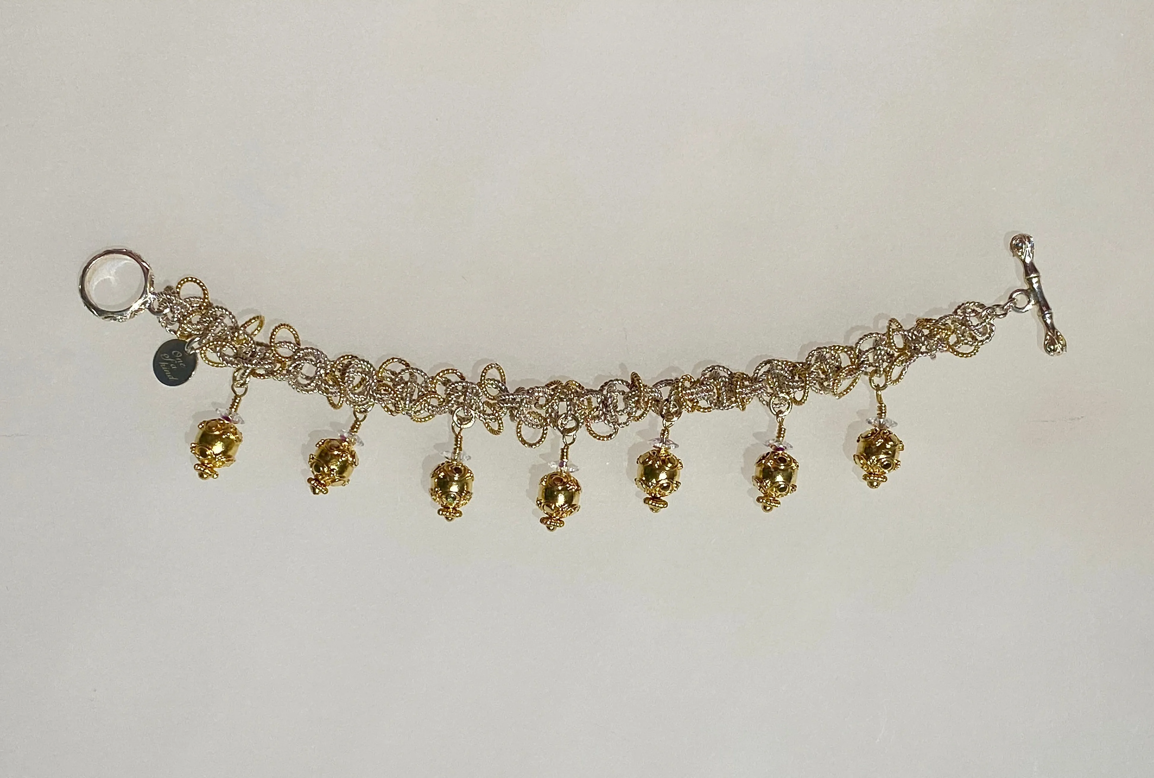7.5" Handcrafted Sterling Silver & 24K Vermeil "Frilly Eclipse" Bracelet with Dangling Ornaments