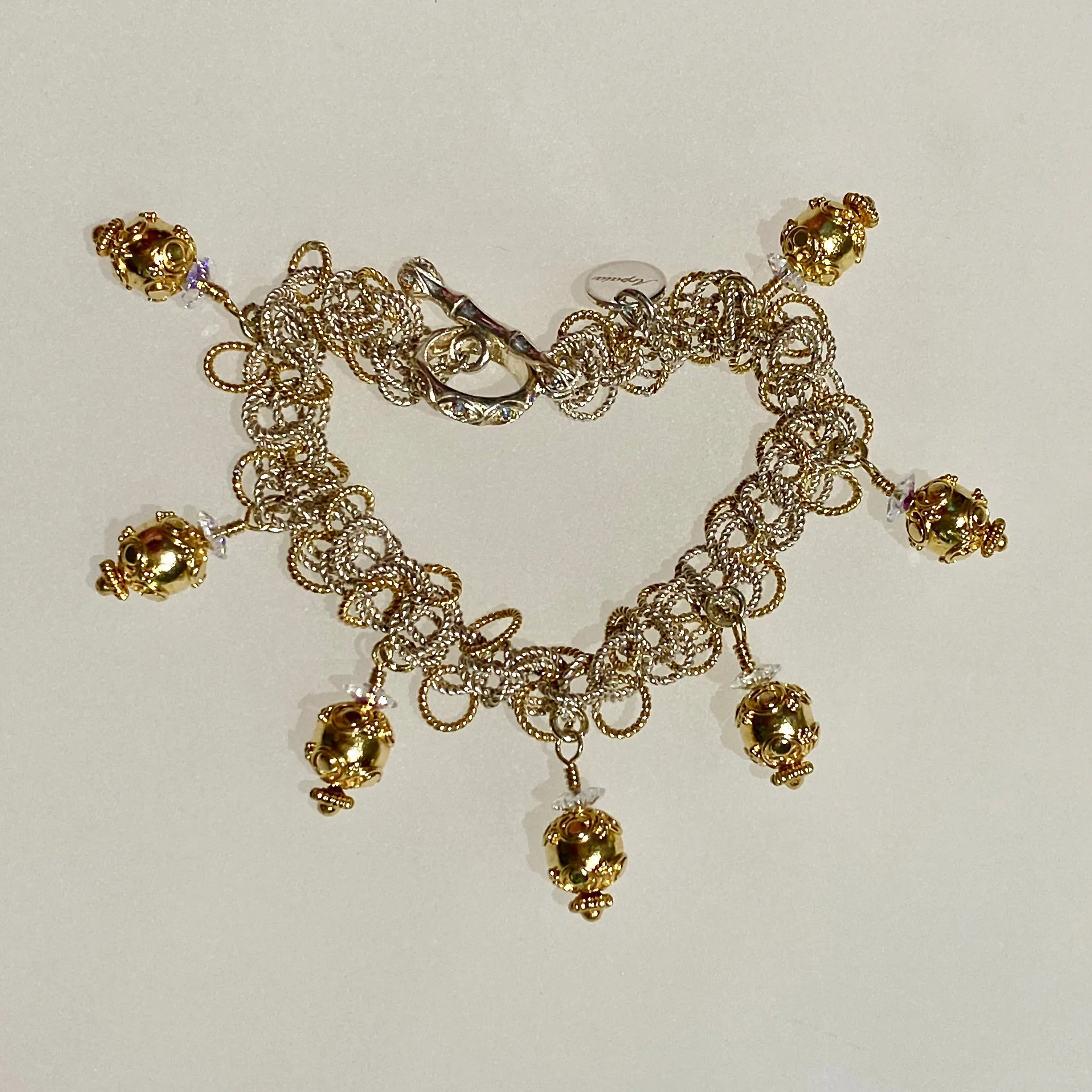 7.5" Handcrafted Sterling Silver & 24K Vermeil "Frilly Eclipse" Bracelet with Dangling Ornaments
