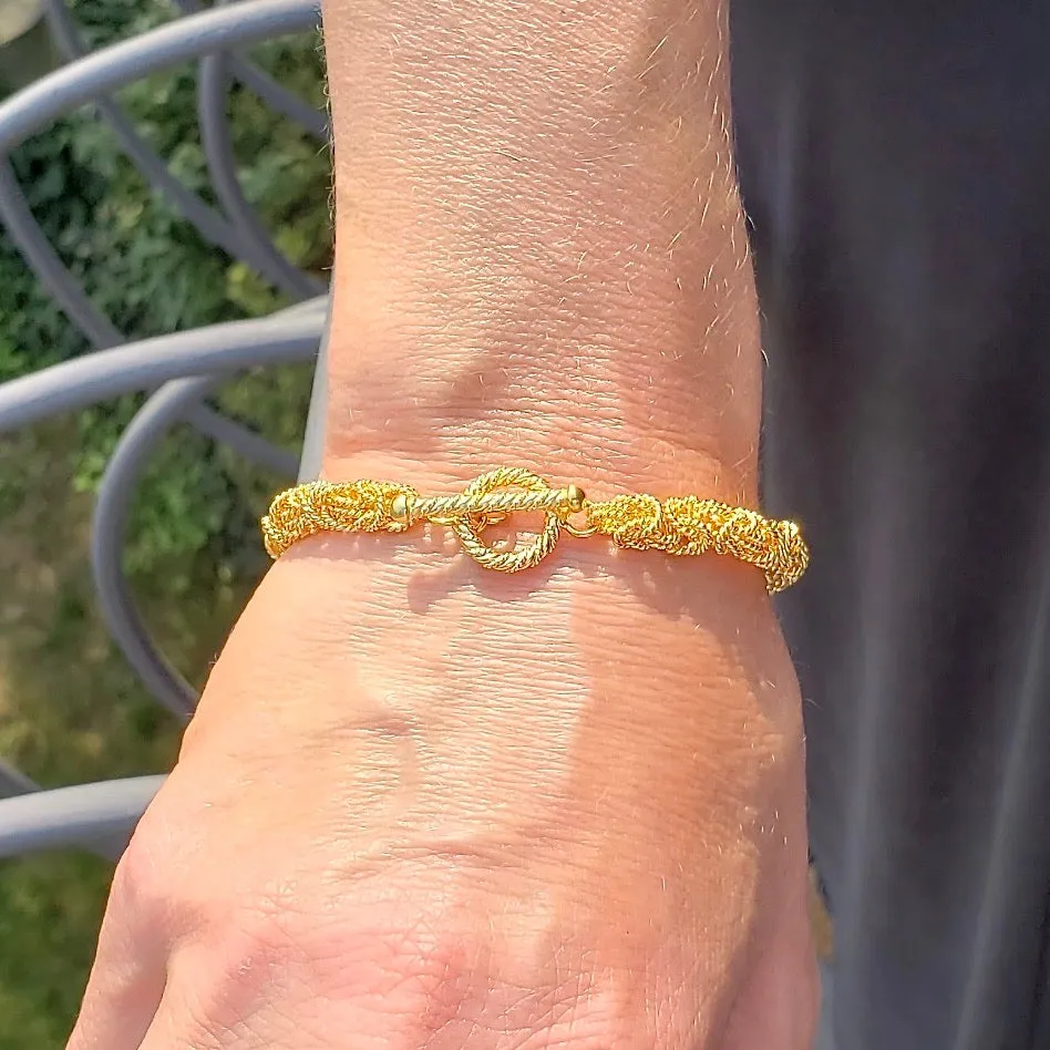 7.75" Handcrafted 24K Gold Vermeil 6.5mm Byzantine Bracelet with Toggle Clasp