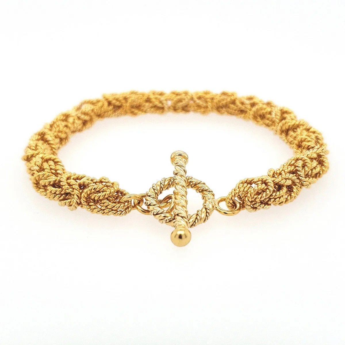 7.75" Handcrafted 24K Gold Vermeil 6.5mm Byzantine Bracelet with Toggle Clasp