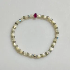 7" Gemstone Stretch Bracelet with Ruby, Labradorite, and Mother of Pearl