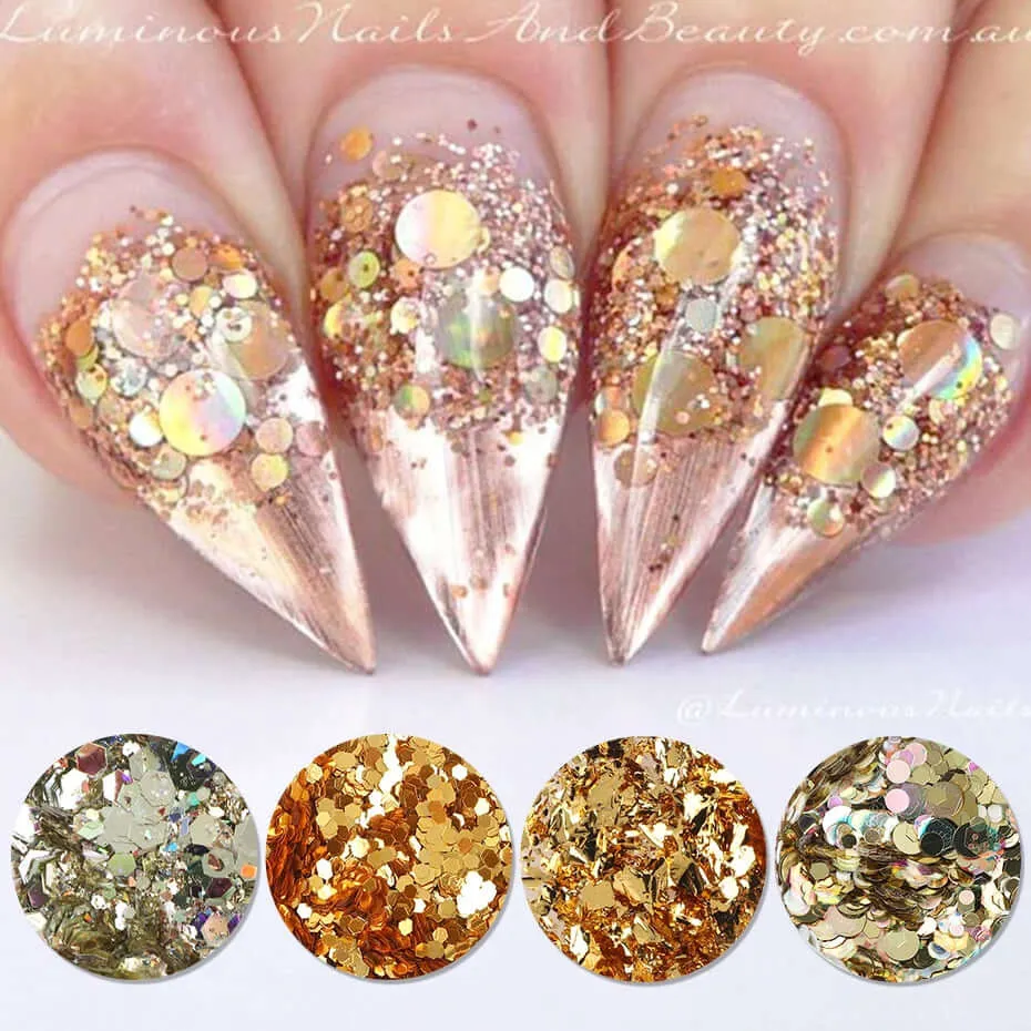 8 Box Mirror Gold Nail Art Glitter Powder Dust Holographic Gold foil Flakes Circle Sequin
