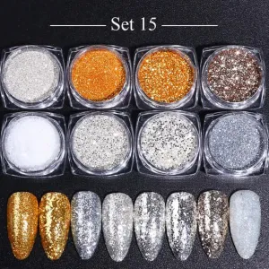 8 Box Mirror Gold Nail Art Glitter Powder Dust Holographic Gold foil Flakes Circle Sequin